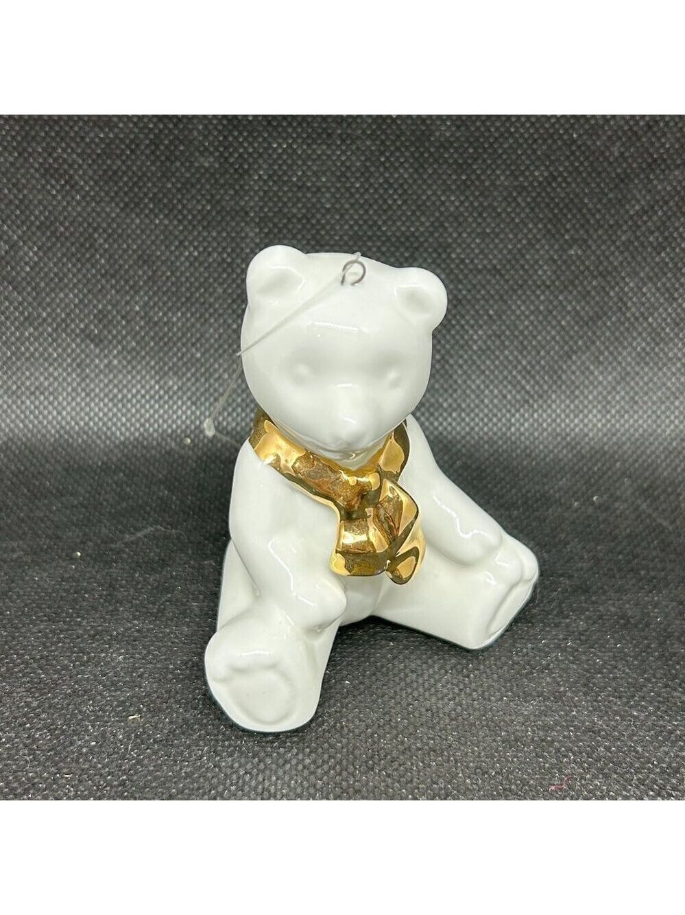 Vintage Department 56 white ceramic teddy bear Christmas ornament